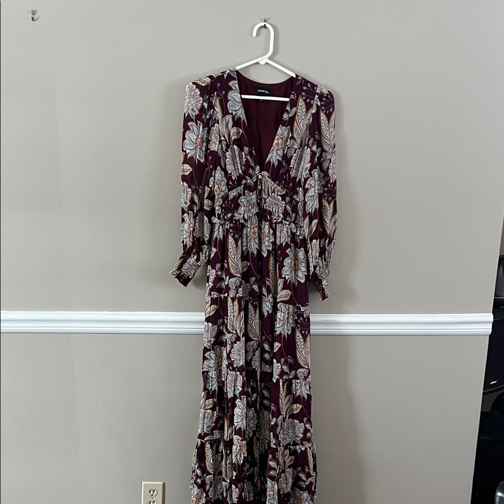 Yumi Kim Maroon Floral Long Sleeve Dress